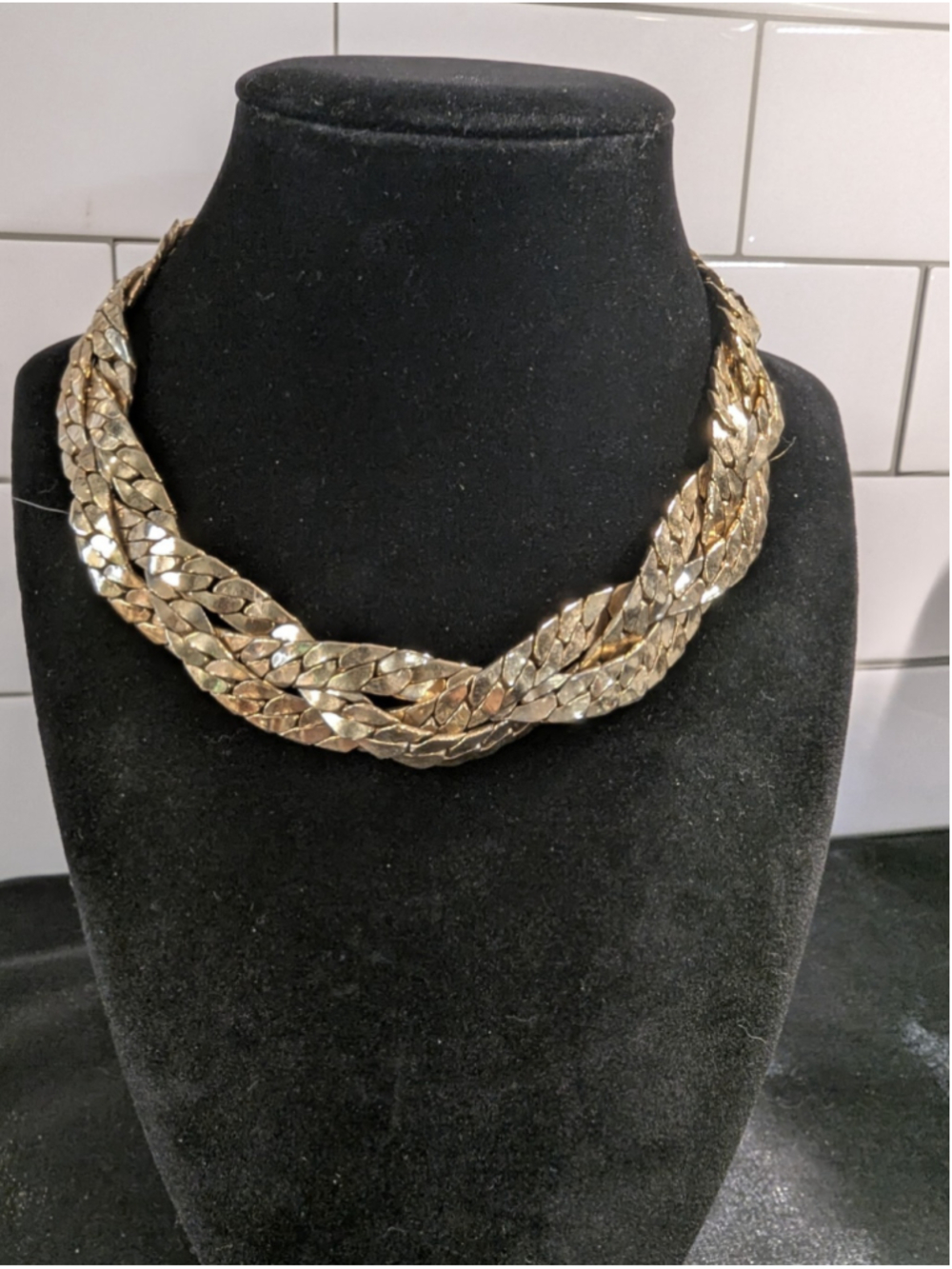 Signed Napier Gold Tone Multi Strand Necklace Vintage Statement Collar Necklace